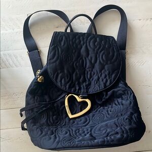 Vintage Navy Moschino Quilted Backpack with Gold Heart Charm
